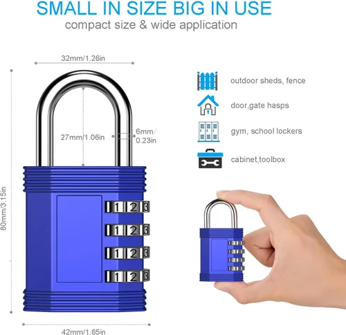 Miniatura 3 de ZHEGE Candado de combinación para casillero, escuela, gimnasio, habitación, armario, valla, puerta y caja de herramientas (azul)