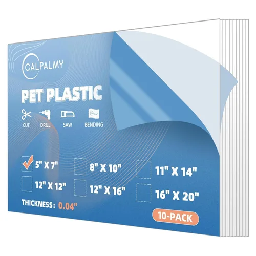 Paquete de 10 paneles de plástico PET de 5 x 7 pulgadas / plexiglás de 0.04 pulgadas, alternativa de vidrio irrompible, ligera y asequible. Uso para