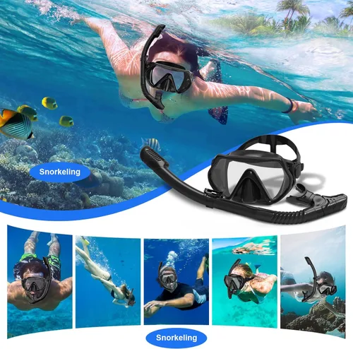 Miniatura 6 de Dry Snorkel Set,Panoramic Wide View Anti-Fog Scuba Diving Mask,Professional Snorkeling Gear for Adults Negro completo