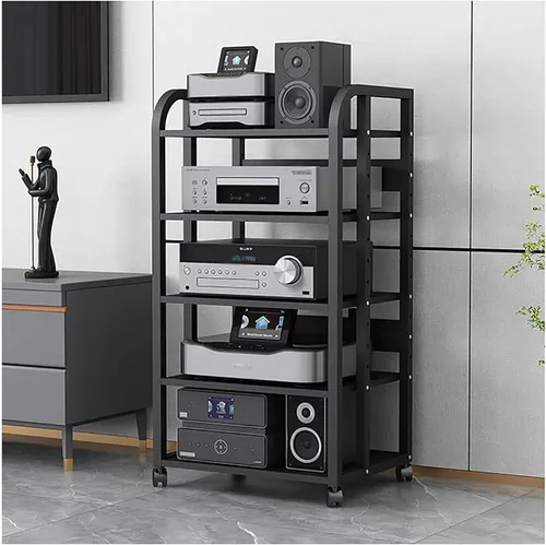 Miniatura 2 de Organizador de medios con cajones, estante de CD estéreo torre de sonido, impresora organizador de oficina en casa con estantes ajustables