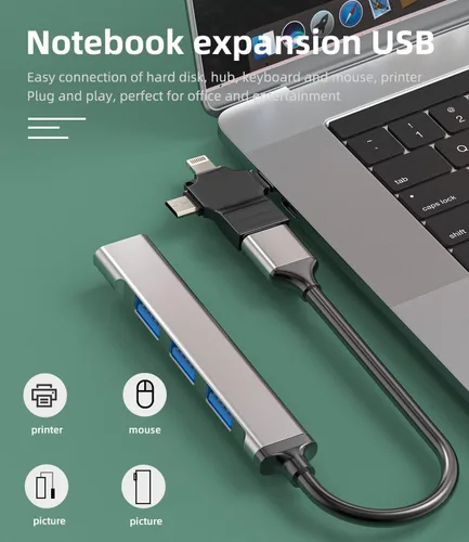 Miniatura 4 de Adaptador USB OTG 3 en 1 USB-A 3.0 hembra a tipo C Micro Lightning macho compatible con Apple Iphone15 Ipad Pro Air Min 14 13 12 LG Android