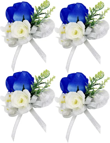 Miniatura 11 de ChezMax Ramillete artificial de flores hechas a mano con clip y cinta, 4 unidades para novia, novio, boda, fiesta de graduación
