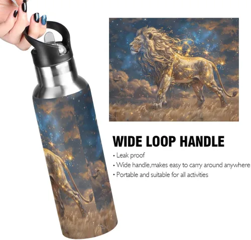 Miniatura 3 de Flower Horse - Botella de agua de acero inoxidable con aislamiento al vacío, botella de boca estándar con asa ancha