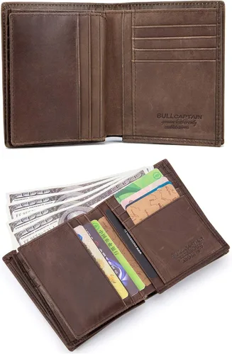 Miniatura 6 de BULLCAPTAIN Cartera de cuero genuino para hombres con bloqueo RFID billeteras de identificación con ventana de crédito titular de la tarjeta