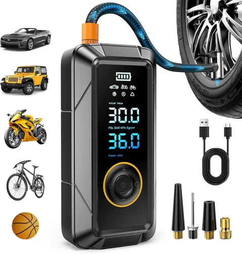 Miniatura 9 de Inflador de neumáticos, compresor de aire portátil, inflador de aire inalámbrico y de 12 V CC para automóviles, bicicletas, motocicletas, bolas