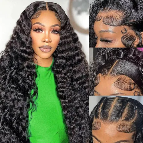Miniatura 3 de Pelucas de encaje frontal transparente HD de 13 x 4 para mujeres negras, pelucas de cabello humano rizado profundo sin pegamento con cabello