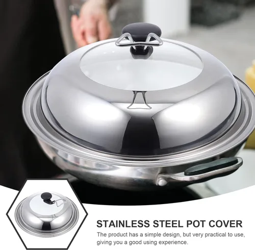 Miniatura 2 de Operitacx Tapa de olla de acero inoxidable Cubierta de wok de acero inoxidable Cubierta universal para ollas Utensilios de cocina Tapa de cocina