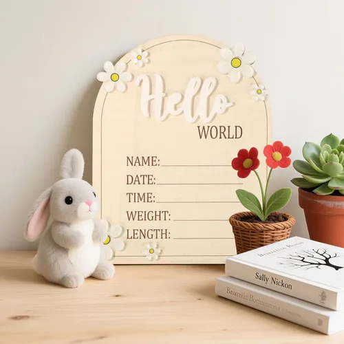 Miniatura 5 de Letrero de anuncio de bebé, tablero de anuncio de madera para recién nacido, letrero de estadísticas de nacimiento de bebé de 6.5 pulgadas, letrero
