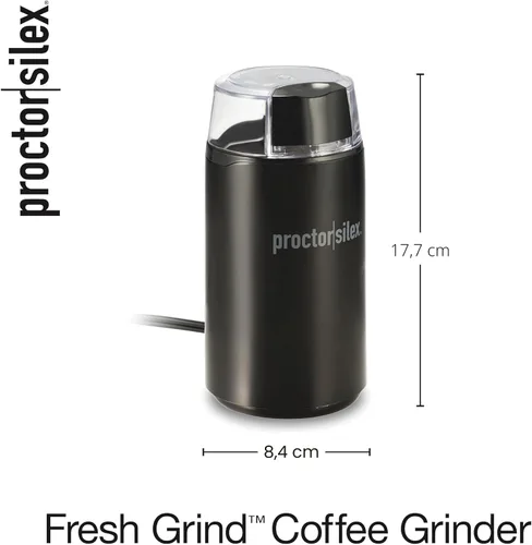 Miniatura 8 de Proctor Silex Molinillo de café eléctrico para granos, especias y más, cuchillas de acero inoxidable, hace hasta 12 tazas, color negro