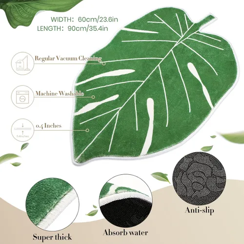 Miniatura 3 de Coume Paquete de 2 tapetes de puerta de hoja verde, 23.6 x 35.4 pulgadas, tapetes grandes de hoja de Monstera para puerta delantera, cocina, baño