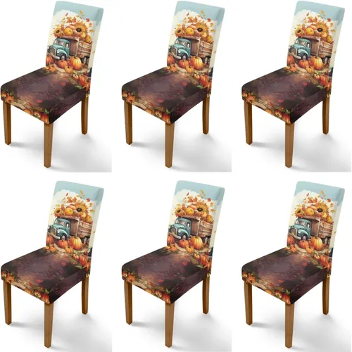 Miniatura 63 de Rnyleeg Thanksgiving Chair Covers for Living Room No Arms Turkey Pumpkin Stretch Dining Chair Covers Set of 6 Soft Washable Kitchen Chair Protector