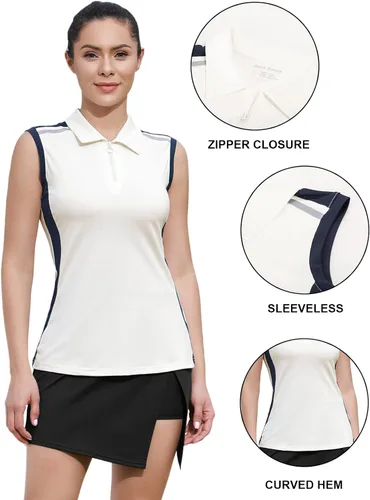 Miniatura 3 de JACK SMITH Polo de golf sin mangas para mujer con cuello con cremallera para mujer, secado rápido