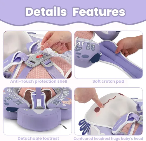 Miniatura 5 de Mambobaby Flotador de piscina para bebés sin deslizamiento con toldo y cola flotador de natación no inflable para bebés, espuma perla, UPF 50+