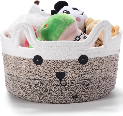Miniatura 22 de Zopeal Cesta de almacenamiento tejida para gatos, organizador tejido con orejas, juguete decorativo de Navidad para mascotas, bonita canasta