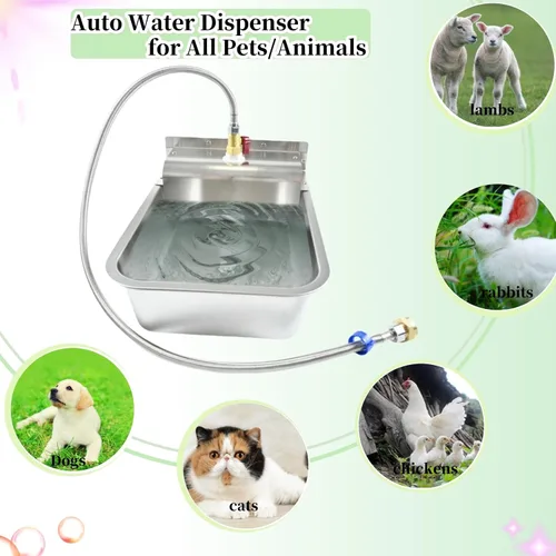Miniatura 6 de Dispensador automático de agua para perros de 9 litros de acero inoxidable para exteriores, para cachorros, gatitos, corderos, pollos, ganado