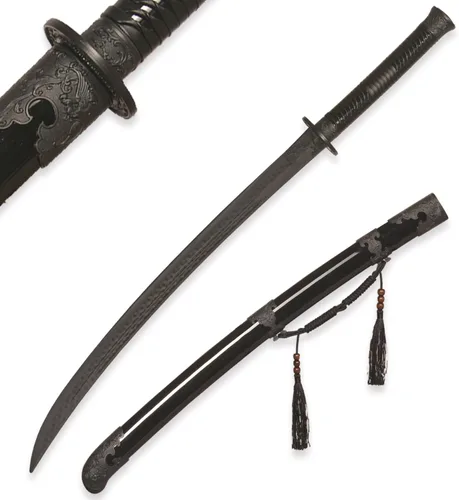 Miniatura 7 de 39" Plastic Martial Arts Polypropylene Training Katana Practice Sword, Black Chinese Tang Dynasty Style Dragon Pattern Decorated Sword with Scabbard