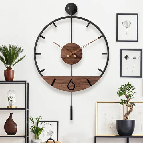 Miniatura 6 de Pytha Sight Reloj de pared de péndulo decorativo moderno de 30.7 x 20 pulgadas, reloj de pared silencioso de gran tamaño de metal grande