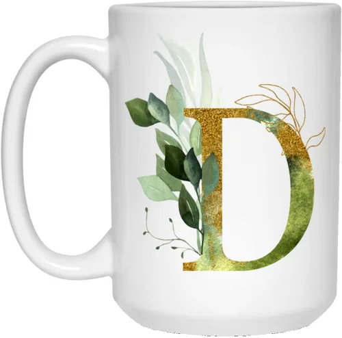 Miniatura 3 de Taza de café Alpha/D con letra D, monograma del alfabeto D, taza de té floral dorada brillante para cumpleaños, Navidad, día de la madre, 11 onzas