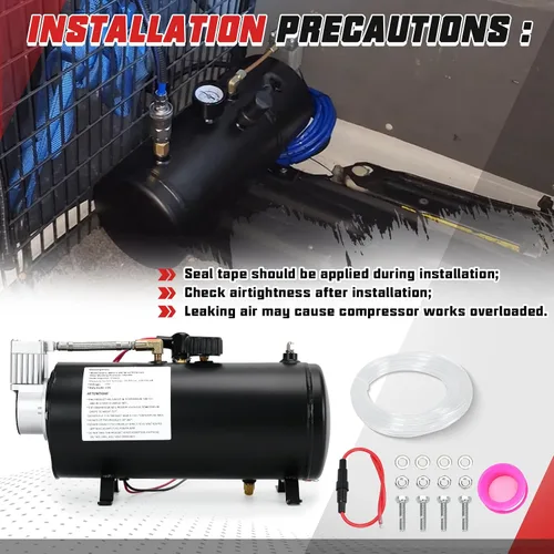 Miniatura 4 de PTNHZ Bomba de Tanque de Compresor de Aire DC 12V MAX 150PSI con Tanque de 3 Litros 0.8 Galones Para Tren, Camión, Barco, Camioneta, Autocaravana.