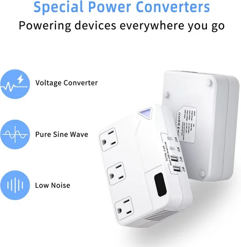 Miniatura 13 de Enchufe de conversión de 250 W, convertidor de viaje internacional con 2 puertos USB y 2 puertos USB-C, reducción de 220 V a 110 V para áreas de 100