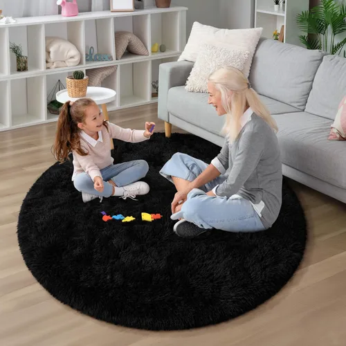 Miniatura 6 de EVOIONOS Alfombra Redonda Negra para Dormitorio, 4x4 Pies Alfombra de Área Circular Suave y Esponjosa para Sala de Estar, Alfombra Circular de Felpa