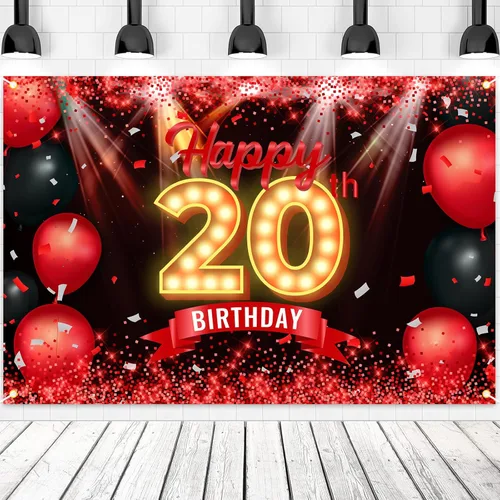 Miniatura 16 de Cartel de feliz cumpleaños 50 años, fondo rojo y negro, decoraciones de cumpleaños para mujeres y hombres de 50 años, artículos de fotografía