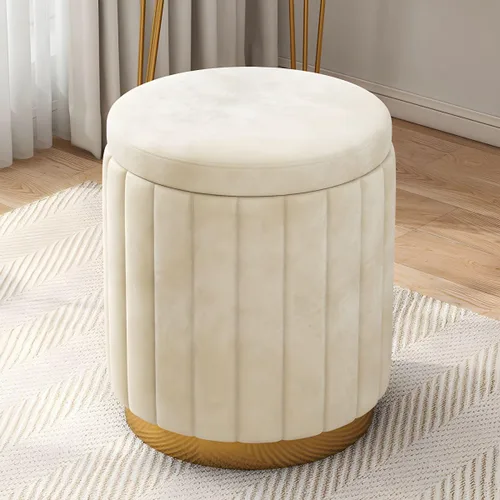 Puf otomano para el hogar, otomano redondo de terciopelo con forma cilíndrica resistente a la decoloración con almacenamiento, reposapiés, taburete