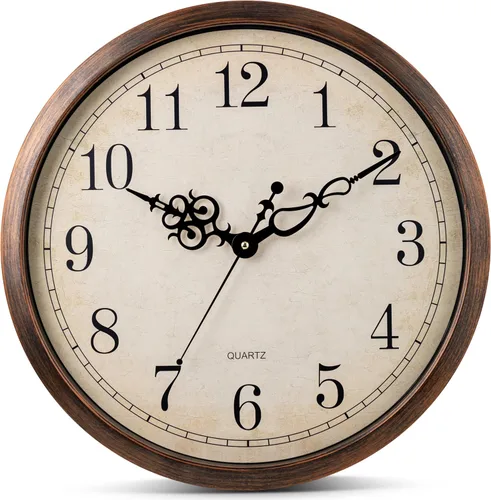 Bernhard Products - Reloj de pared vintage marrón, silencioso, sin tictac, de 18 pulgadas, extra grande, de cuarzo de calidad, funciona con pilas,