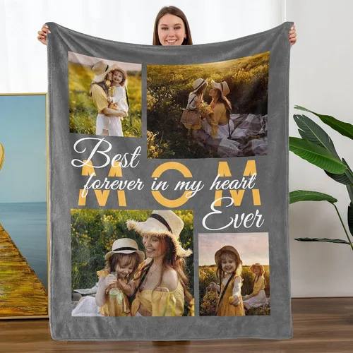 Miniatura 28 de TURMTF Manta personalizada con foto para mamá de hija e hijo, regalos de boda personalizados para ella, él, pareja, esposa, marido, novia, novio