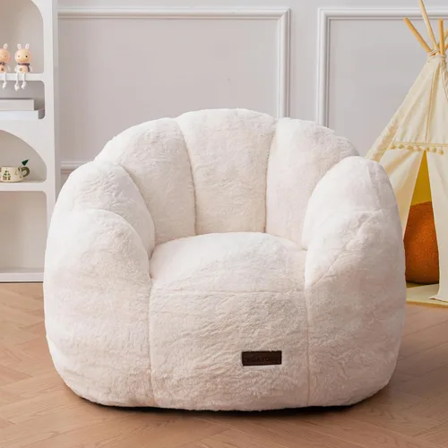 MAXYOYO Puf para niños, sofá de puf en forma de floral, sofá de felpa de piel sintética para niños y niñas, sofá acogedor para guardería, Beige