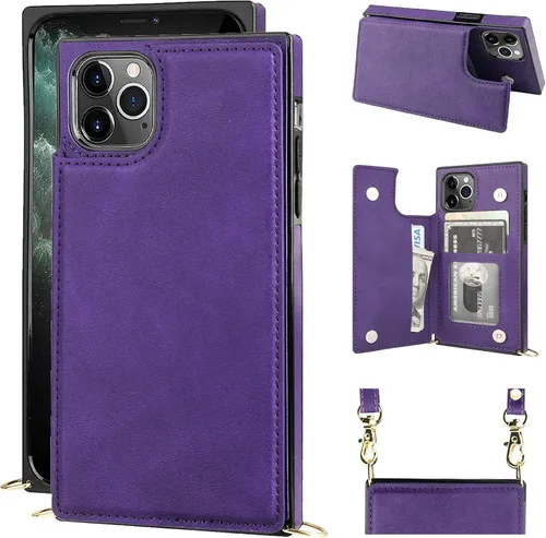 Miniatura 12 de Bocasal Funda tipo cartera cruzada para iPhone 11 Pro Max, soporte para tarjetas de crédito, de piel sintética, a prueba de golpes, desmontable
