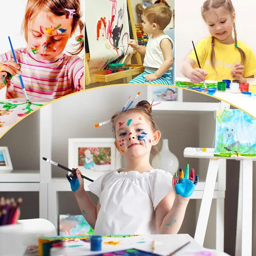 Miniatura 5 de 30 pinceles de pintura para pintura acrílica, pinceles para niños, pelo de nailon plano, pincel para manualidades, óleo pequeño, acuarelas, Negro