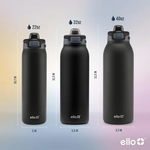 Miniatura 5 de Ello Pop & Fill Insulated Stainless Steel Water Bottle with Quick Fill Lid, Leakproof Locking, Sip or Chug Spout, BPA-Free, Double Wall Vacuum Negro