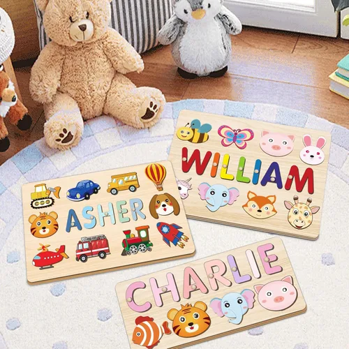 Miniatura 5 de Rompecabezas de nombre personalizado para niños, juguetes educativos Montessori, rompecabezas de madera personalizados para niños de 1 a 3 años