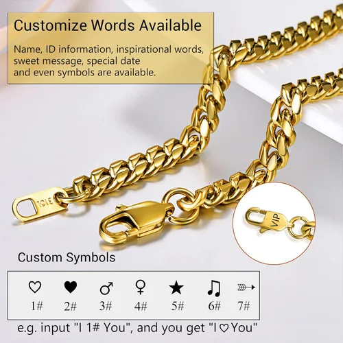 Miniatura 6 de PROSTEEL Trendy Cuban Links Necklace for Men Women, Black18K Gold Plated 316L Stainless Steel, W 4.8mm-14mm, L 14inch-30inch, Come Gift Box