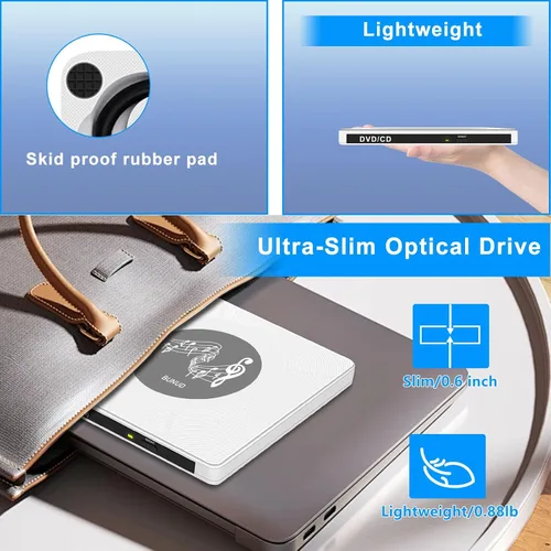 Miniatura 3 de BUNUD Unidad externa de CD y DVD: USB C y USB 3.0 Grabador de CD Reproductor de DVD para PC portátil Windows 11 Mac Linux - Escritor lector