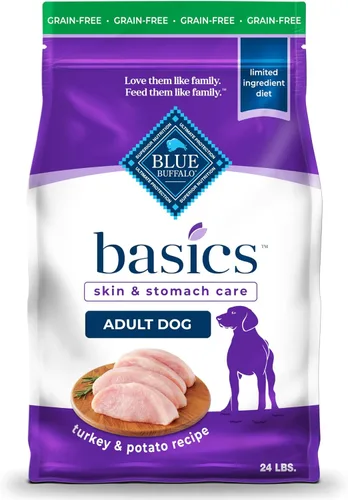 Blue Buffalo Basics - Alimento seco para perros adultos sin granos, cuidado de la piel y el estómago, dieta de ingredientes limitados para perros,