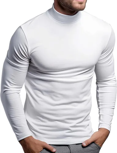 Miniatura 2 de Camisas de cuello alto falso para hombre, manga larga, ajuste delgado, cuello alto, básico, suéter térmico de capa base