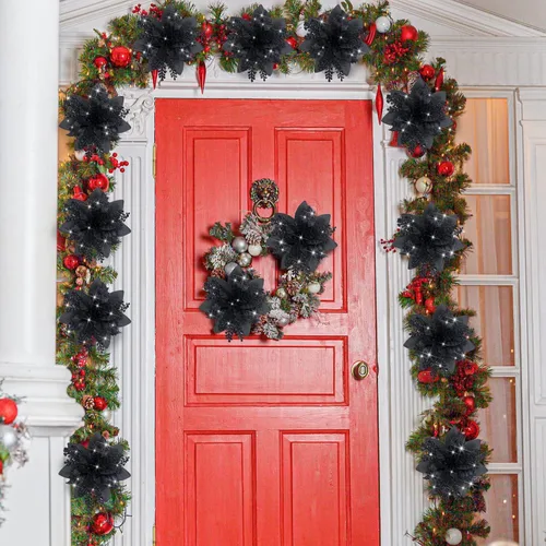 Miniatura 7 de Canlierr 12 piezas flores de Pascua de Navidad de 5.7 pulgadas con purpurina, flores artificiales con clips, adorno de árbol de Navidad para corona