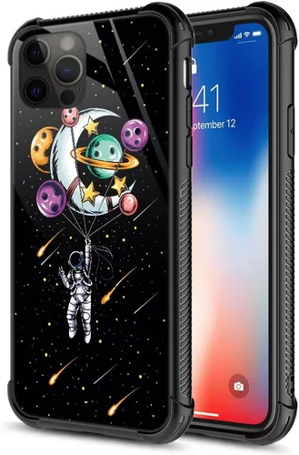Miniatura 27 de ZHEGAILIAN Funda compatible con iPhone 12/12 Pro, funda de invasión de vaca alienígena OVNI, parte trasera de vidrio templado + funda protectora