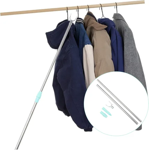 Miniatura 9 de Varilla telescópica de acero inoxidable para colgar ropa ropa que alcanza poste gancho varilla balcón uso en el hogar Verde