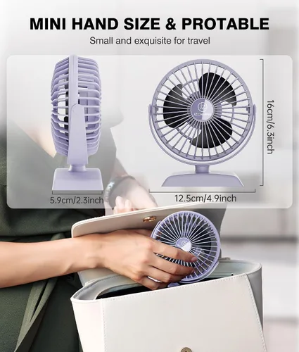 Miniatura 6 de JZCreater Ventilador de escritorio USB, ventilador USB Mini, ventilador de escritorio de rotación 360 con 3 velocidades, ventilador de refrigeración