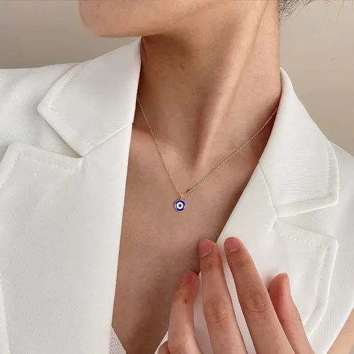 Miniatura 3 de VIBILIA Collar contra el mal de ojo con dije de amuleto de tercer ojos azules, delicado collar de cadena de oro Ojo con protección de Cabalá