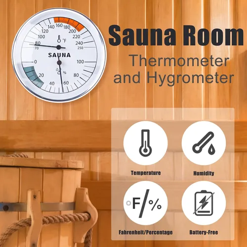 Miniatura 6 de BOXOB Termómetro de sauna, termómetro de sauna 2 en 1 Fahrenheit e higrómetro, medidor de temperatura de sauna colgante para sala de sauna, monitor
