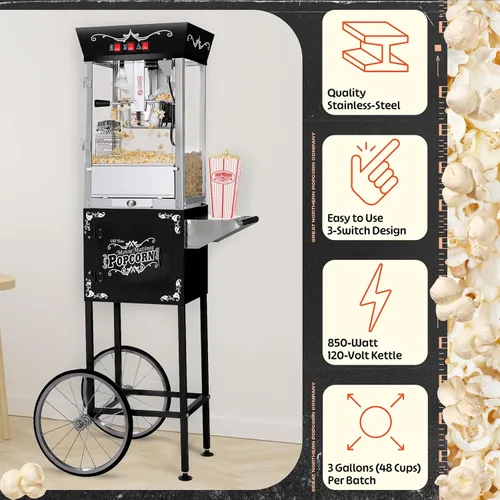 Miniatura 2 de Great Northern Popcorn Black Matinee Movie - Máquina de palomitas de maíz antigua estilo barra de 8 onzas