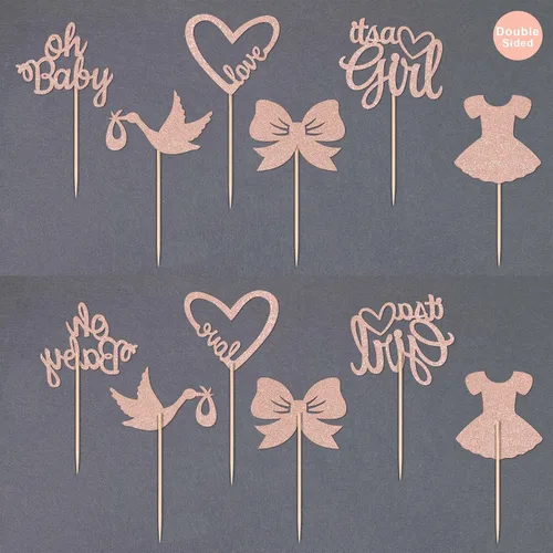 Miniatura 5 de Gexolenu 24 piezas Oh Baby Rose Gold de doble cara para cupcakes It's a Girl Cupcake Picks Heart Love Baby Shower Cake Decoraciones para niñas