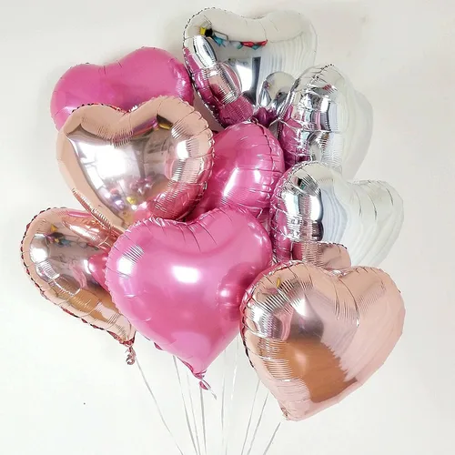 Miniatura 6 de 10 globos de papel de aluminio plateado en forma de corazón de 18 pulgadas, globos de Mylar para baby shower, boda, San Valentín, decoraciones de 18