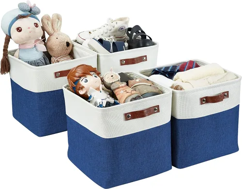Miniatura 13 de DECOMOMO - Contenedores de tela para almacenamiento, cubos de 11 x 11 pulgadas, canasta decorativas con asas para organizar estantes y armarios