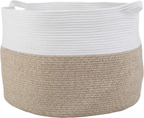 Miniatura 8 de Home-Complete - Cesta extragrande de cuerda de algodón con asas para lavandería, mantas, almohadas y almacenamiento de juguetes, cestas
