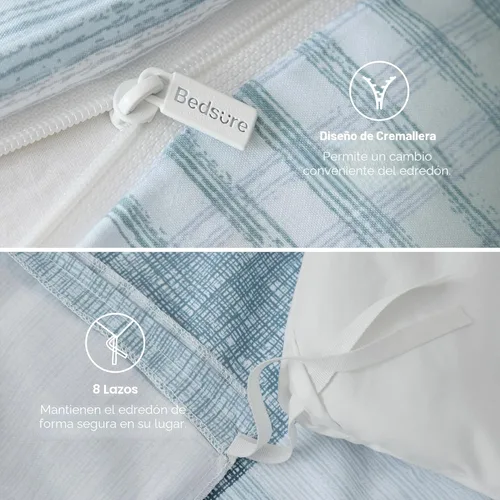 Miniatura 7 de Bedsure - Funda de edredón tamaño Queen, reversible, cuadros escoceses, cierre de cremallera, ropa de cama azul de 3 piezas con 8 lazos en las 05